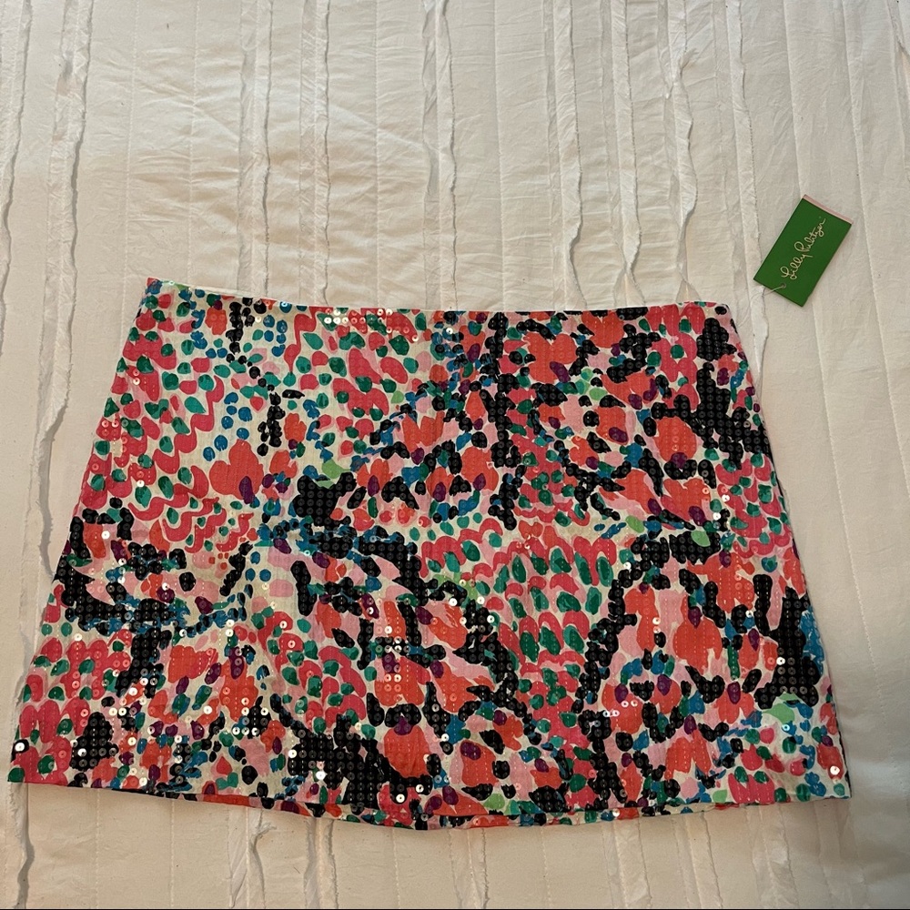 Lilly Pulitzer sequin pink printed mini skirt